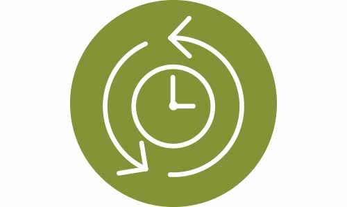 White icon of a clock on a green background