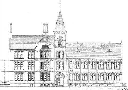 Drawing of the school before the extension, 1881