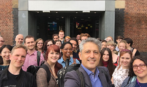 Kostas with students selfie outside MOSI