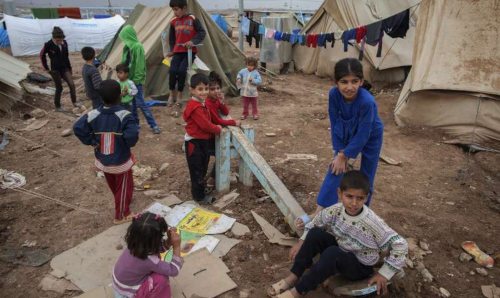 Syrian children in a refugee camp
