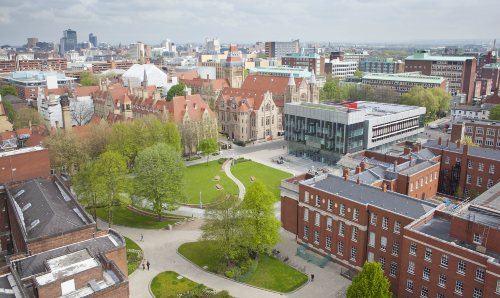 Aerial view of University of Manchester campus