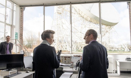 Her Royal Highness The Princess Royal in the control room at Jodrell Bank Observatory.
