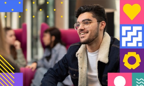The University's virtual open day graphic featuring students.
