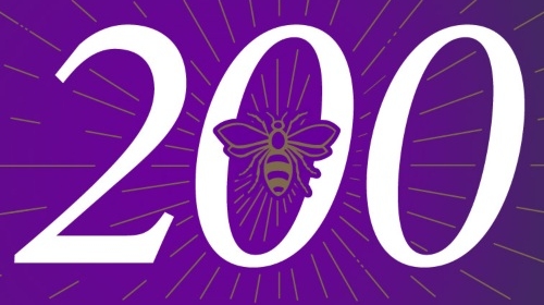 White 200 on a purple background.