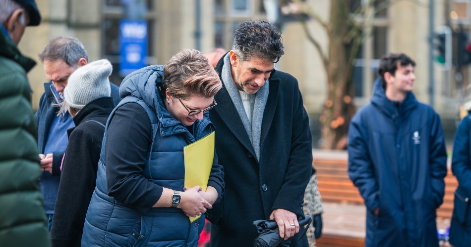 Raza Jaffrey looking down at the Bicentenary Way installation.