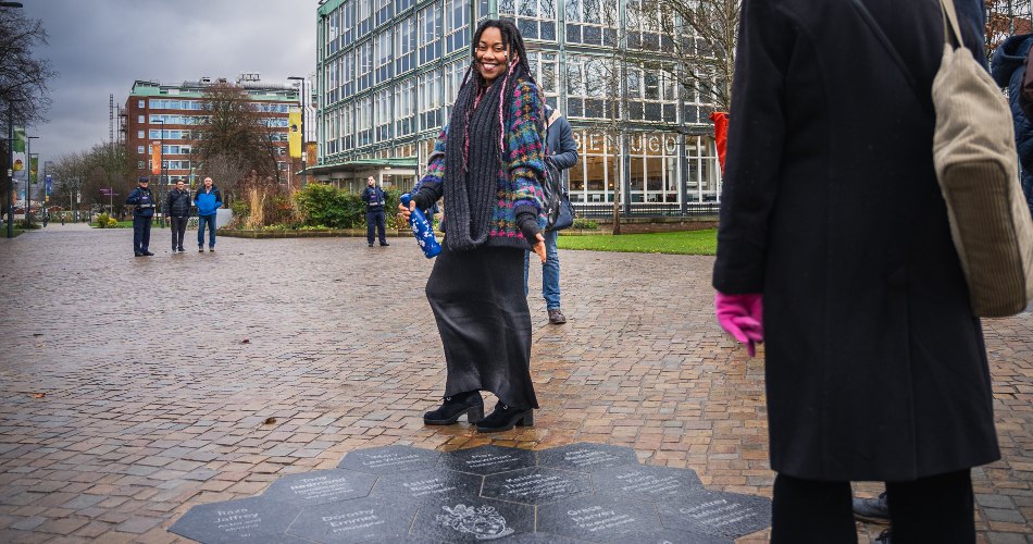 A guest takes in the Bicentenary way installation.