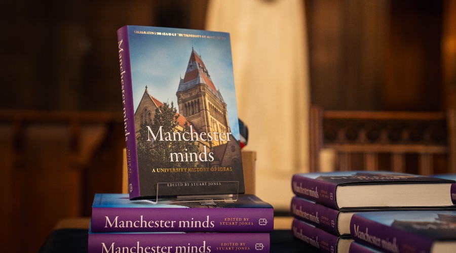 A stack of 'Manchester minds' books.