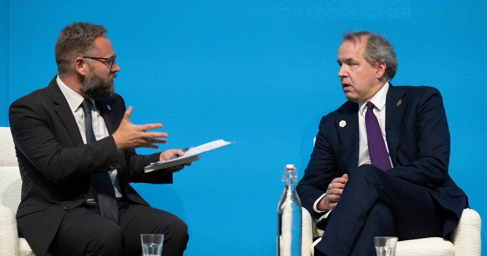 Professor Duncan Ivison on stage with Phil Baty.