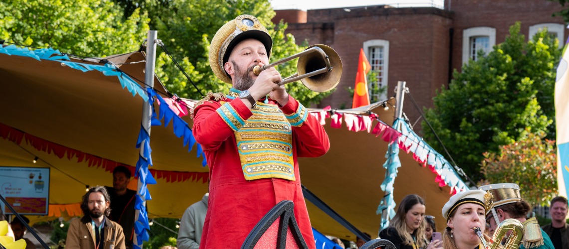 Mr Wilson's Second Liners perform at Universally Manchester Festival.