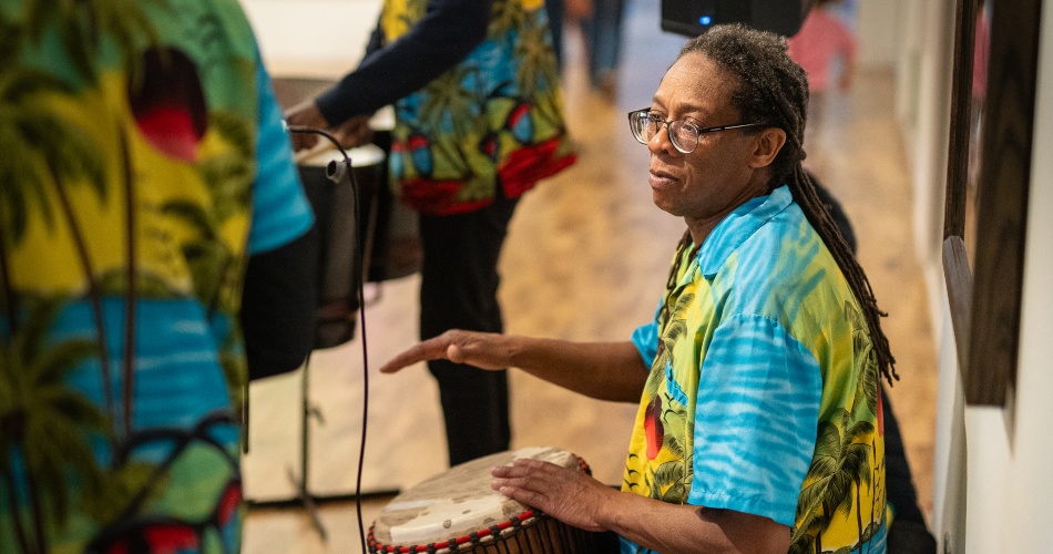 A man plays the drums as part of carnival celebrations.