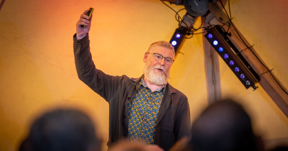 Tim O'Brien delivers a talk on the history of Jodrell Bank.