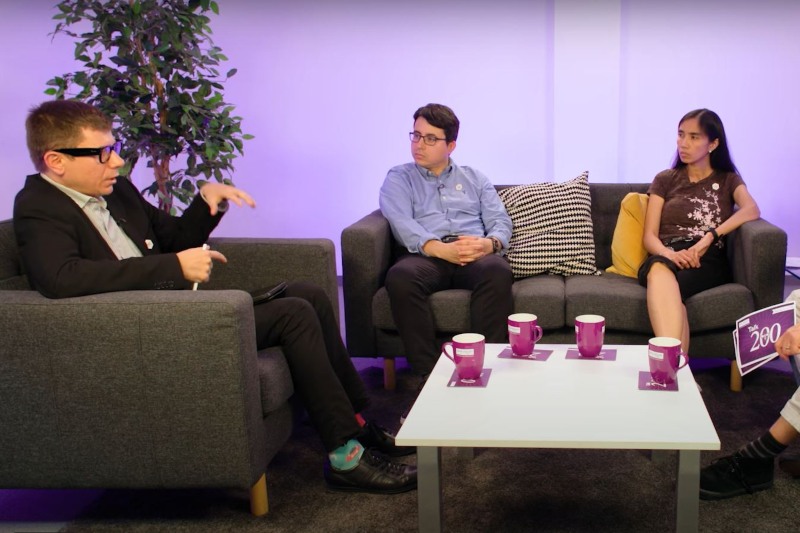 Guests in discussion during recording of episode five.