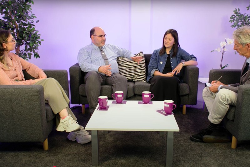 Guests in discussion during recording of episode four.