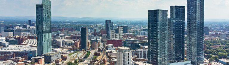 The Manchester cityscape from a birds-eye view.