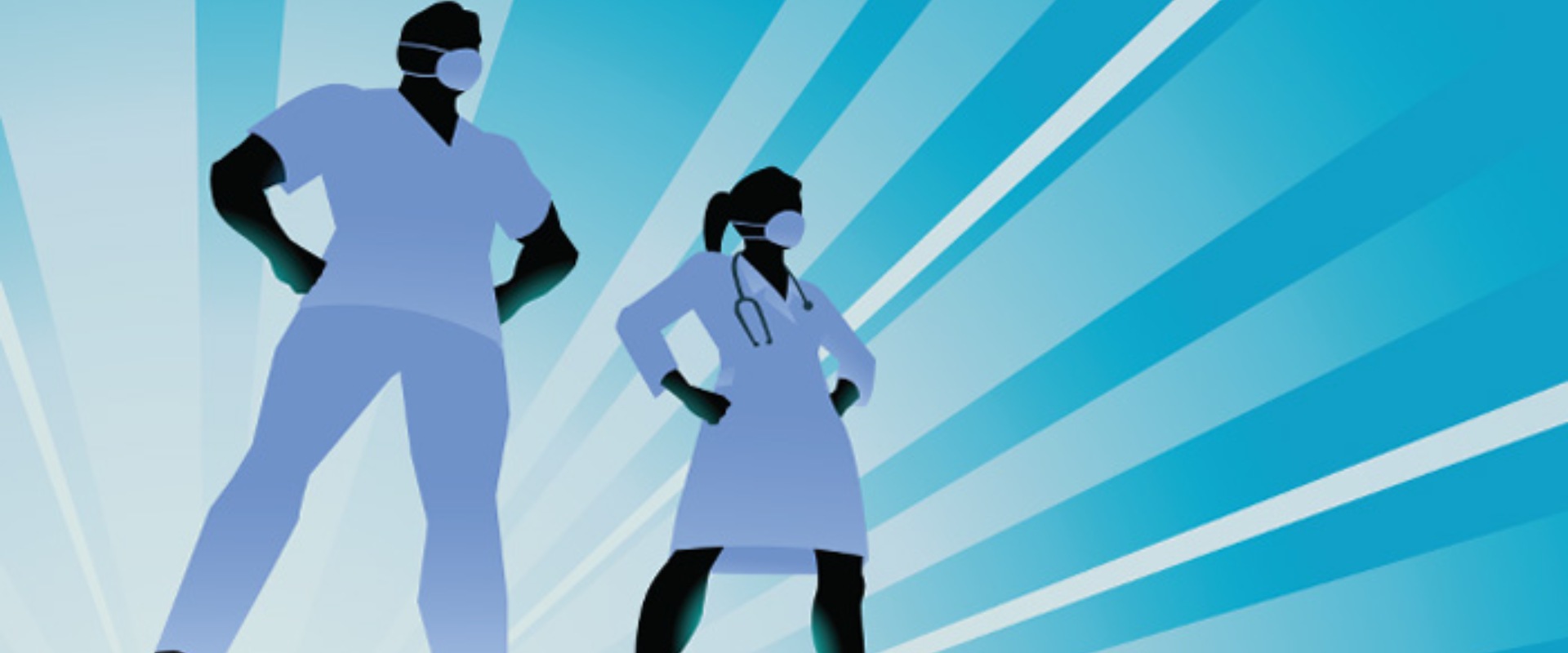 Infographic of two people standing wearing masks in scrubs