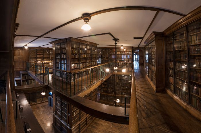 The neo-gothic interior of the John Rylands Research Institute and Library
