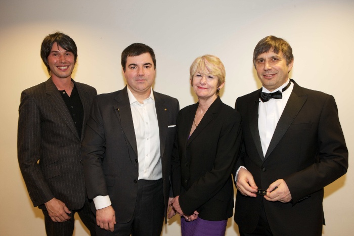 Dame Professor Nancy Rothwell with Brian Cox, Konstantin Novoselov and Andre Geim
