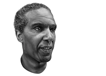 A realist oil portrait of Lemn Sissay by Bex Mamo