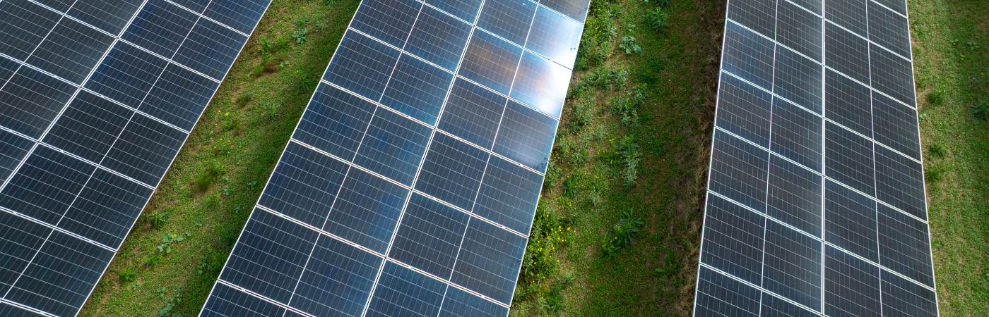 Aerial view of The University of Manchester's solar farm.