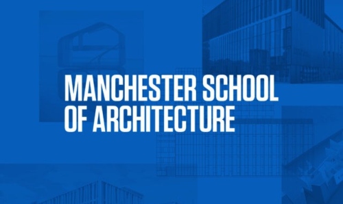 Text on a blue background that says 'Manchester School of Architecture'.