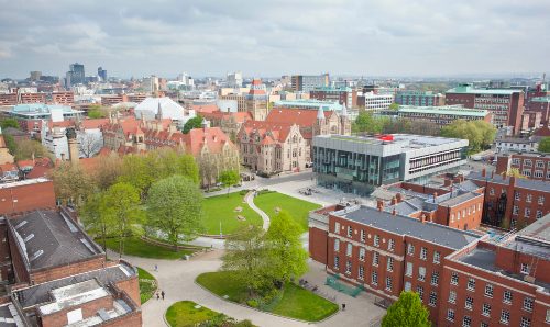 Aerial view of the university campus.