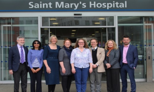 Researchers stood in front of Saint Mary's Hospital.