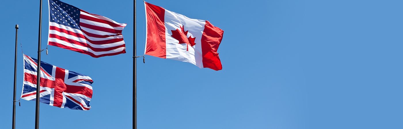 USA flag, Canada flag, UK flag