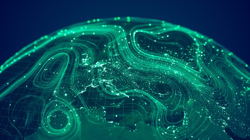Abstract image of data streams across the globe
