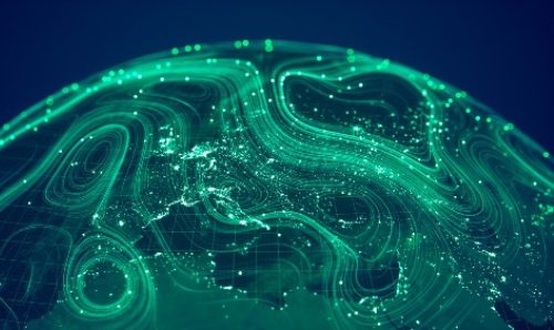 Abstract graphic of data streams across the globe