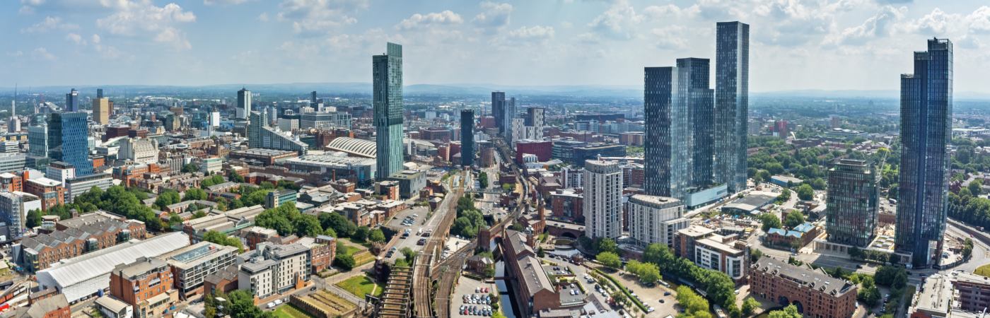 Bird's eye view over Manchester, England.