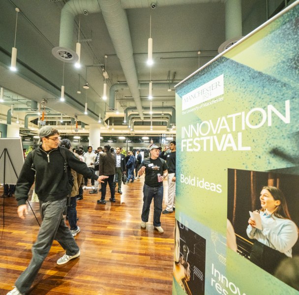Attendees and banners at the Innovation Festival.