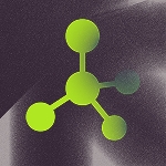 Icon of a connected network of nodes on a dark grainy background