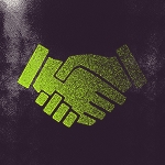 Icon of two shaking hands on a dark grainy background