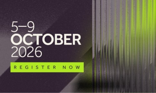 Event banner reading &ldquo;5&ndash;9 October 2026, Register now&rdquo; on a dark green textured background
