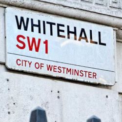 A Whitehall SW1 City of Westminster road sign in London. 