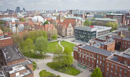 An aerial view of The University of Manchester campus