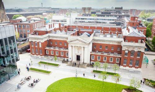 Aerial view looking down on the faculty of arts building