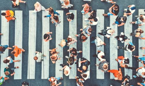 Groups on people on a busy street