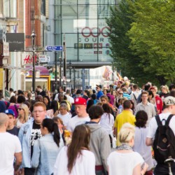 Crowded street in city centre