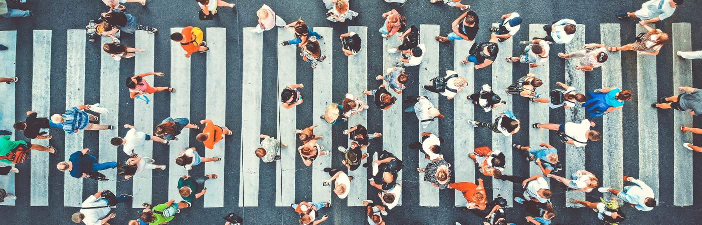 Aerial view of people on a crossing