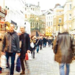 people in busy shopping street