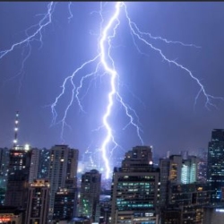 Lightening bolt over a city