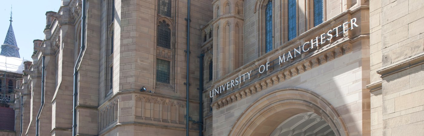 The University of Manchester sign on the Whitworth arch