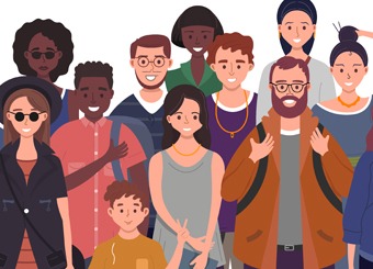 Graphic of multiple illustrated people