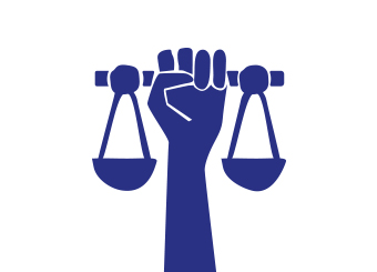 An illustration of a hand holding the scales of justice