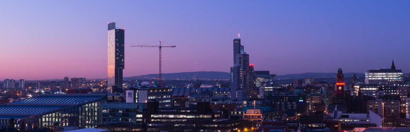 Manchester skyline at night