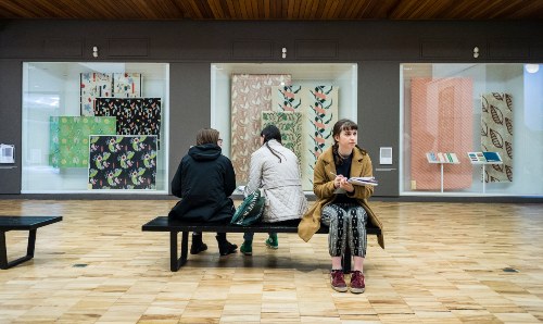 Student on bench in the Whitworth art gallery