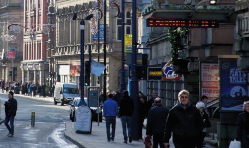 Busy street in Manchester city centre