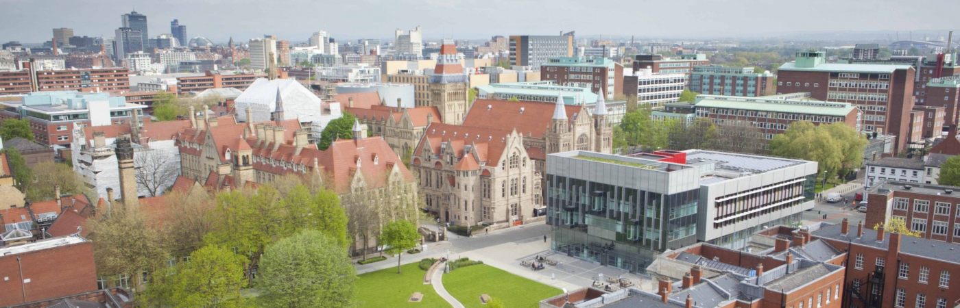 Aerial shot of campus and oxford road