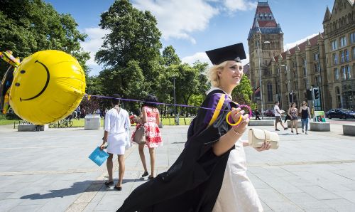 Young woman on her graduation day at Manchester